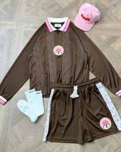 Lace Football Polo Brown