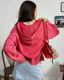 Perfect Cropped Zip-Up Hoodie Raspberry